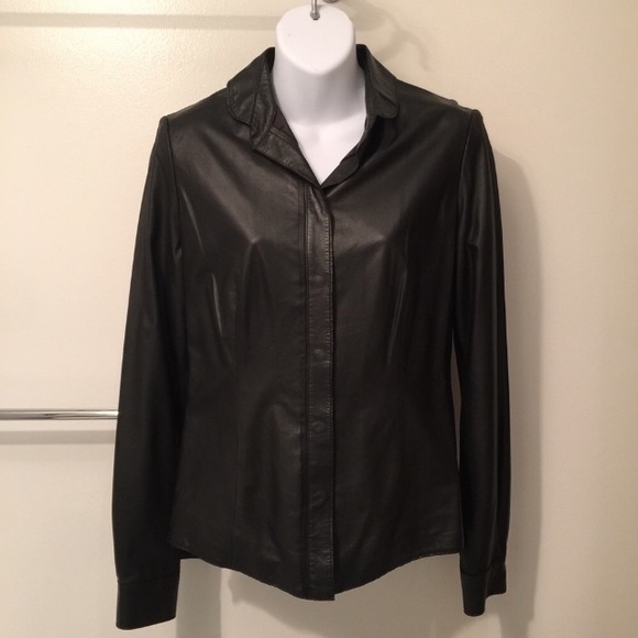 Elie Tahari Black Lambskin Leather Shirt/Jacket S - Picture 4 of 4